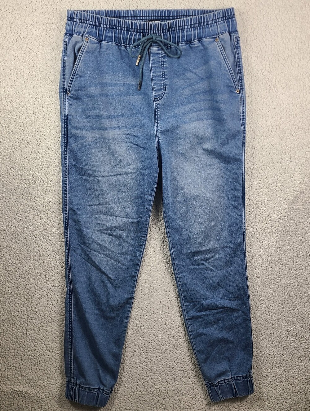 Fashion Nova Denim Jogger Jeans Medium Light Wash Elastic Waist Drawstring Med